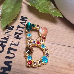 Letter B Initial Name letter Jeweled Multicolor Brooch Personalized Gift | NWOT